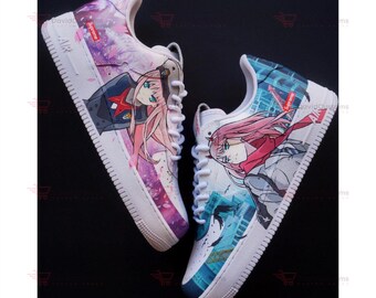 Darlinginthefranxx Zero-Two AF1 zapatos personalizados, zapatos pintados a mano personalizados, zapatos AF1 goteo, marca personalizada AF1, dibujos animados AF1