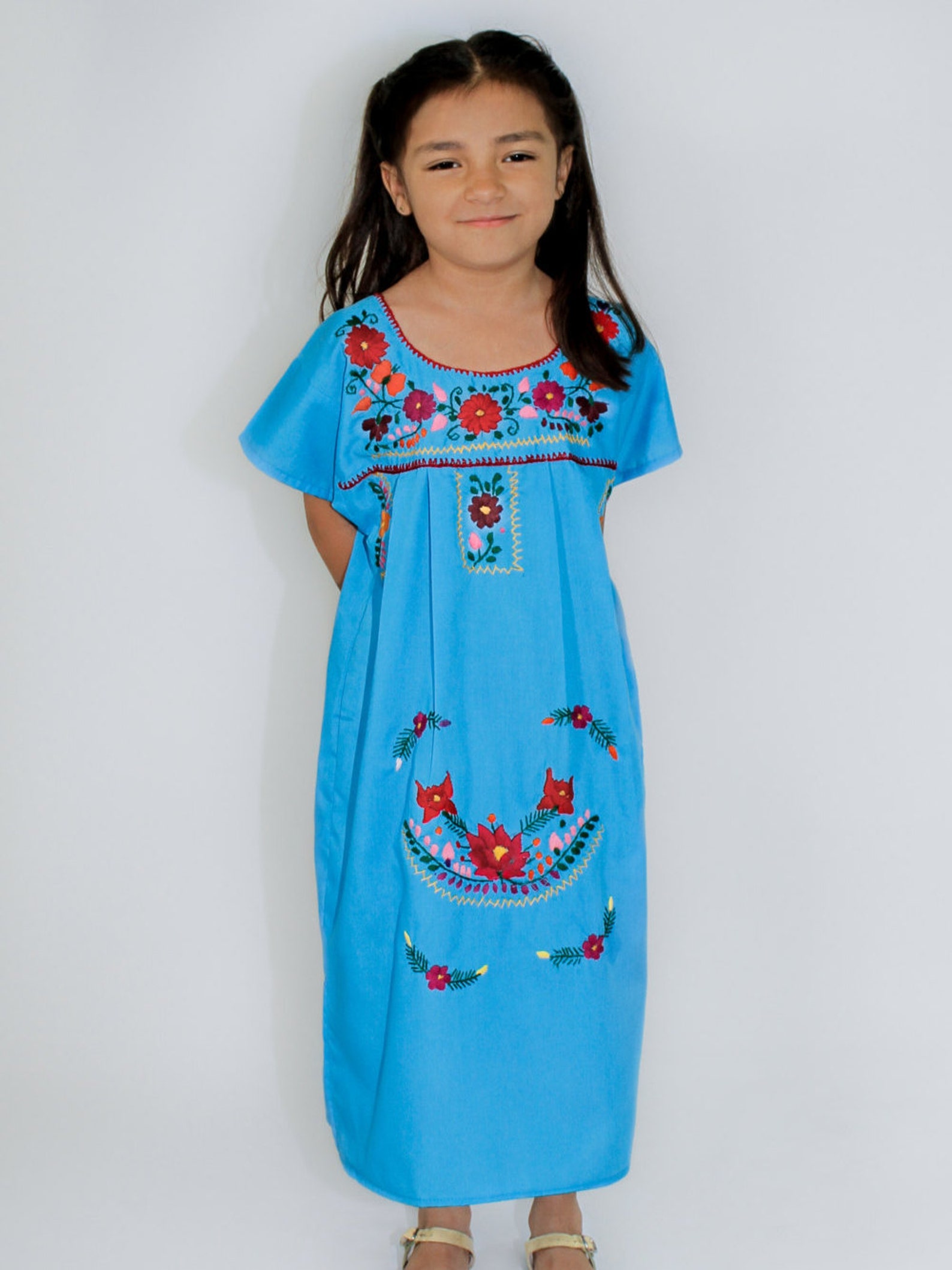 Girl Mexican Peasant Dress Hand Embroidered Various Colors Etsy Australia