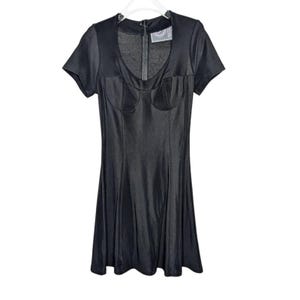 Carabella Vintage 90&#39;s Black Short Sleeve Fit And Flare Mini Dress Scoop Neck