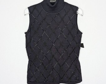 Anforderungen Petite Vintage Schwarzes Perlen Ärmelloses Rollkragen Top S mit Etikett