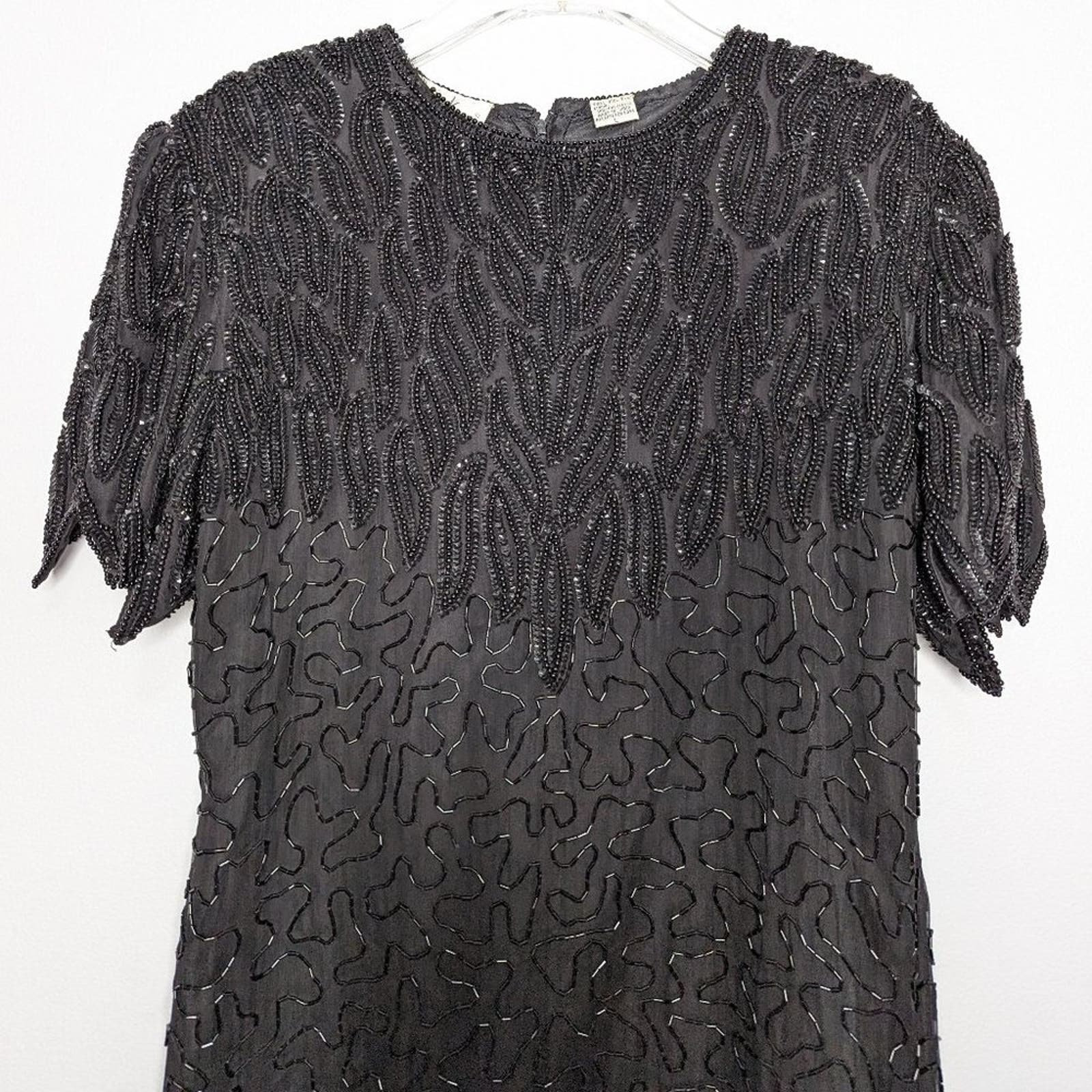 Robe De Cocktail Vintage Laurence Kazar, Taille M, Noire En Soie Avec Perles Et Paillettes - Occasion Bon état