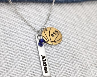 Personalized Basketball Necklace, Team Number & Name, Stainless Steel