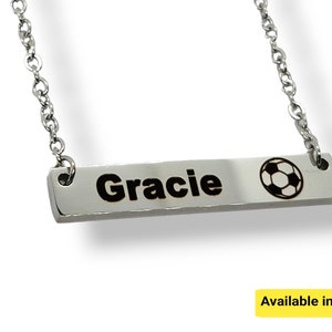 Personalized Soccer Necklace: Stainless Steel Bar, Team Jewelry