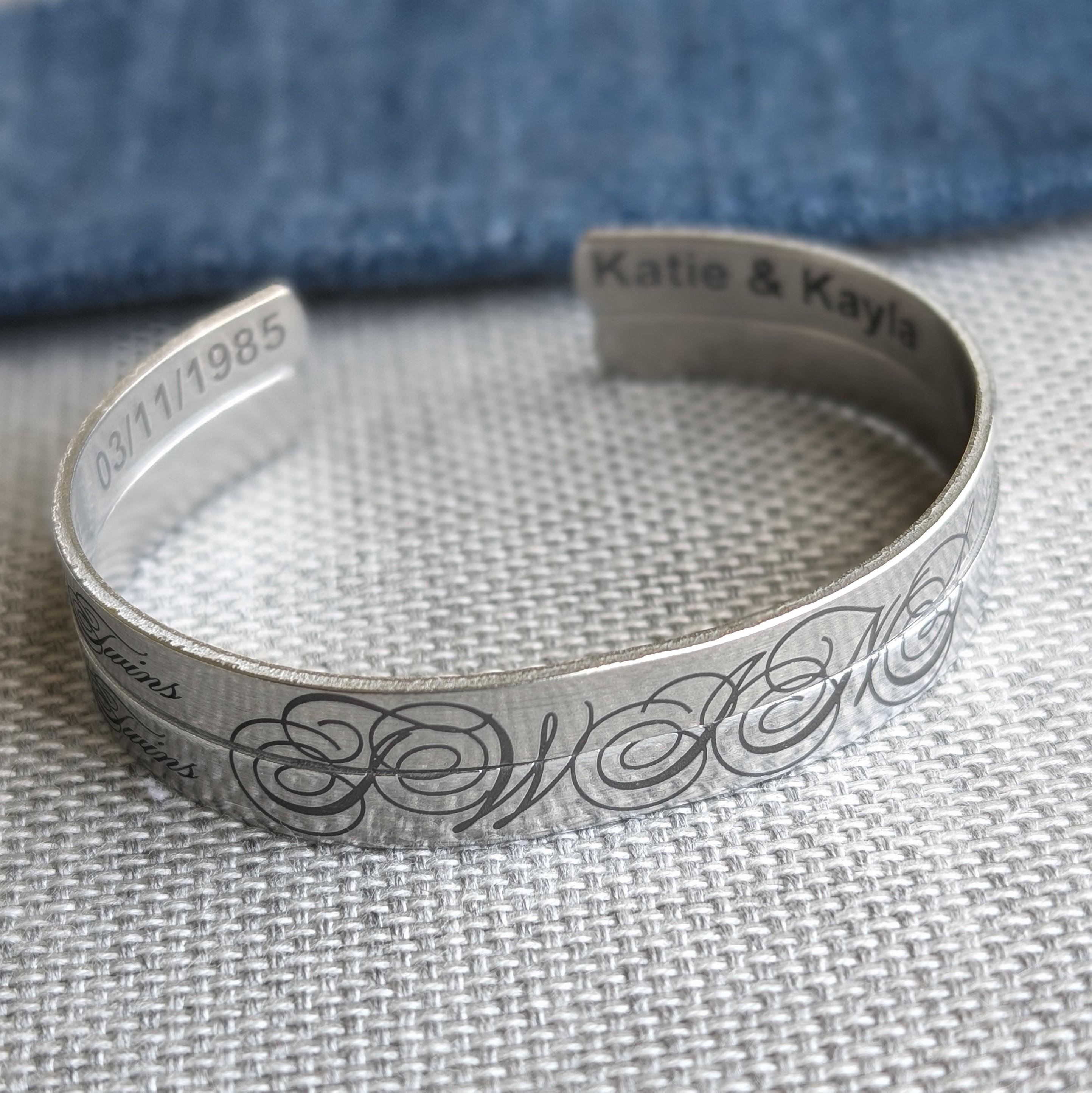 Personalized Twins Cuff Bracelet Set: Engraved Aluminum Sister Jewelry