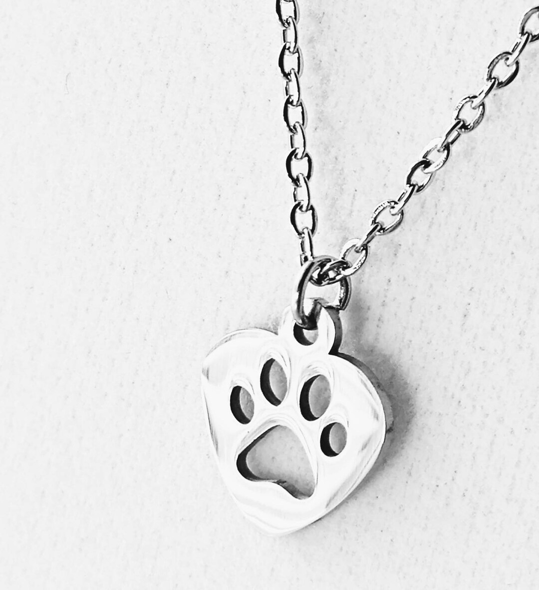 DOG PAW NECKLACE Shiny Stainless Steel Heart Shaped With Dog Etsy