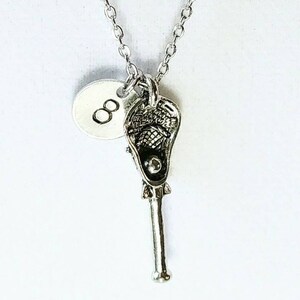 Personalized Lacrosse Necklace: Pewter Stick, Stainless Steel Chain