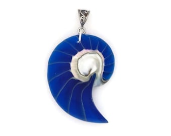 Medium Real Nautilus Shell Necklace Pendant in Royal Sapphire Blue Resin • Strength, Resilience, Growth • Handmade Jewelry