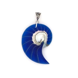 Medium Real Nautilus Shell Necklace Pendant in Royal Sapphire Blue Resin • Strength, Resilience, Growth • Handmade Jewelry