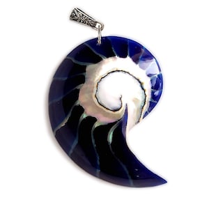 XL Extra Large Real Nautilus Shell Necklace Pendant in Navy Blue Resin • Strength, Resilience, Growth • Handmade Jewelry
