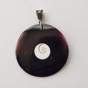 Large Water Buffalo Horn Pendant with Eye of Shiva Shell • Handmade Jewelry