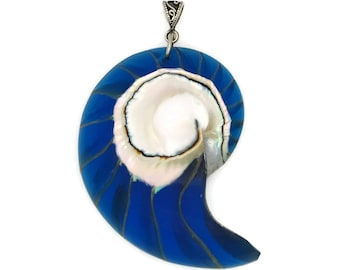 Large Real Nautilus Shell Necklace Pendant in Royal Sapphire Blue Resin • Strength, Resilience, Growth • Handmade Jewelry