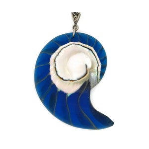 Large Real Nautilus Shell Necklace Pendant in Royal Sapphire Blue Resin Strength, Resilience, Growth Handmade Jewelry image 1