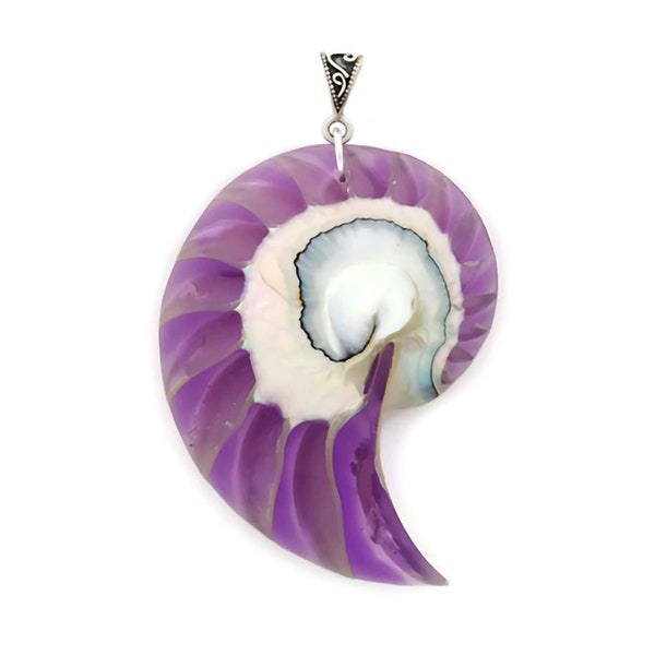 Large Real Nautilus Shell Necklace Pendant in Light Lilac Purple Resin • Strength, Resilience, Growth • Handmade Jewelry