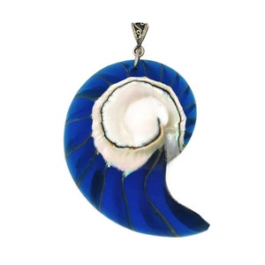 Large Real Nautilus Shell Necklace Pendant in Royal Sapphire Blue Resin Strength, Resilience, Growth Handmade Jewelry image 2