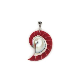 Small Real Nautilus Shell Necklace Pendant in Candy Apple Red Resin • Strength, Resilience, Growth • Handmade Jewelry