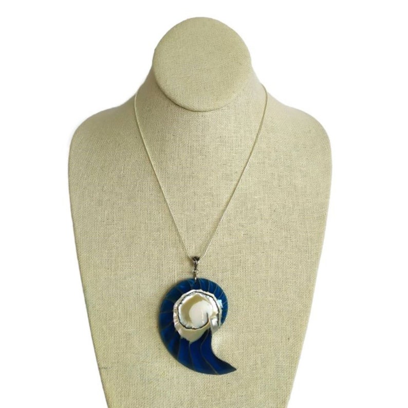 Large Real Nautilus Shell Necklace Pendant in Royal Sapphire Blue Resin Strength, Resilience, Growth Handmade Jewelry image 3