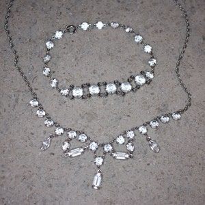 Silver Tone and White Paste Rhinestone Necklace and Bracelet Set