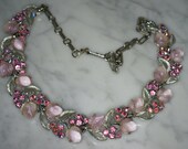 Lisner Silver Tone, Pink Rhinestone, and Pink Lucite Adjustable Length Necklace