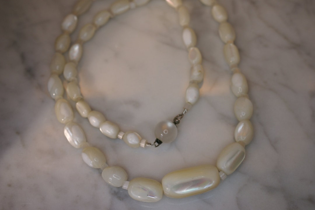 Mother of Pearl and Fiber Optic Glass Bead Necklace Etsy