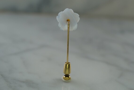 14K Yellow Gold Flower Stick Pin with Carved Blue… - image 7