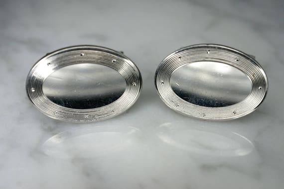 Silver Plated Engravable Oval Cufflinks with Engi… - image 1