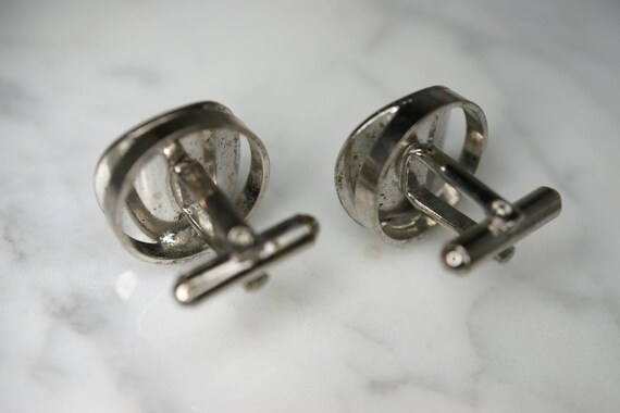 Silver Tone Cufflinks with Red Aurora Borealis Rh… - image 3