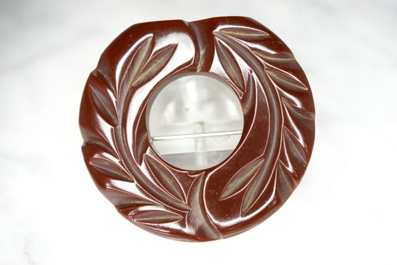 Brown Bakelite Laurel Wreath Pin - image 1