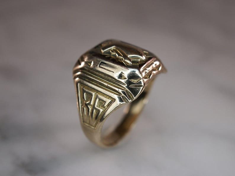 Herff Jones Art Deco Style 10K Yellow Gold Class Ring image 8