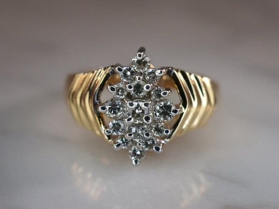 14K Yellow Gold and Diamond Cluster Ring - image 1