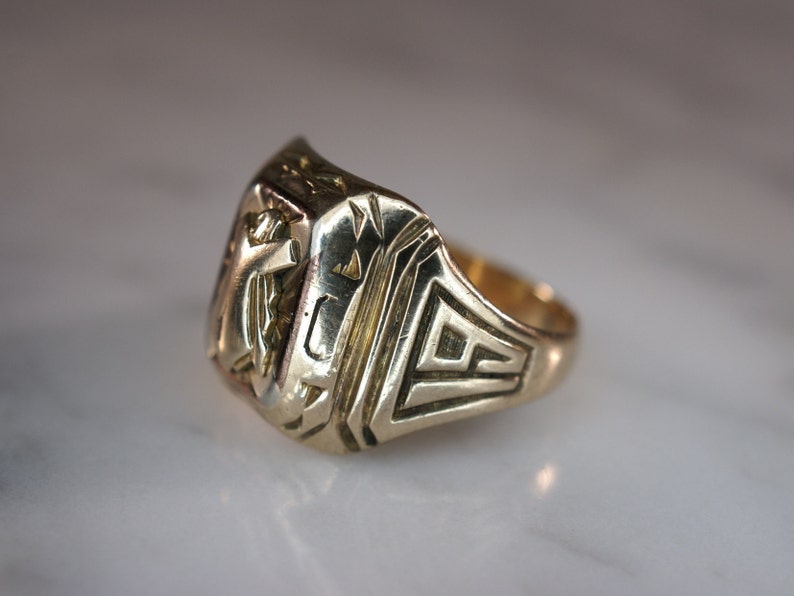 Herff Jones Art Deco Style 10K Yellow Gold Class Ring image 3