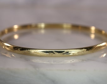 14K Yellow Gold Etched and Engraved Bangle Bracelet