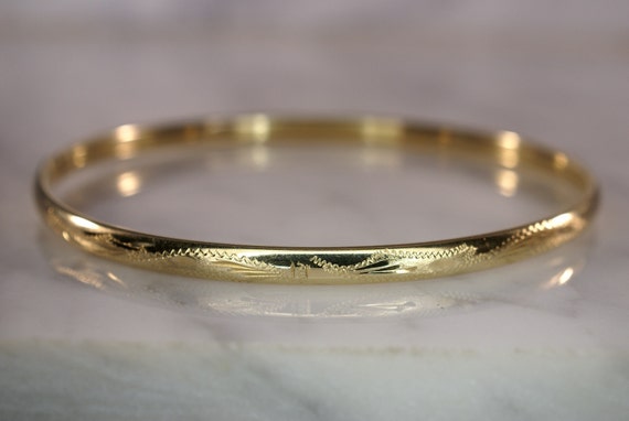 14K Yellow Gold Etched and Engraved Bangle Bracel… - image 1