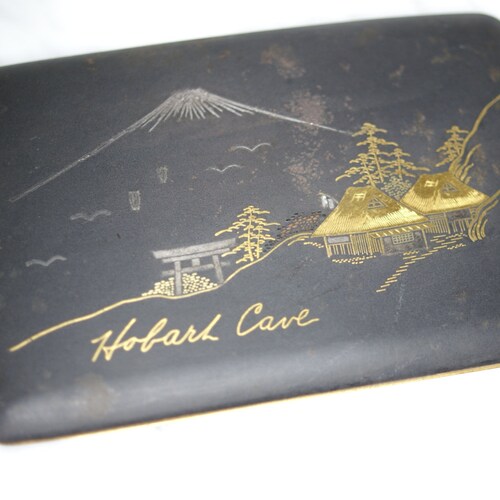 japanese damascene cigarette case Higo Zogan Inlay Damascene decorated Japanese cigarette case