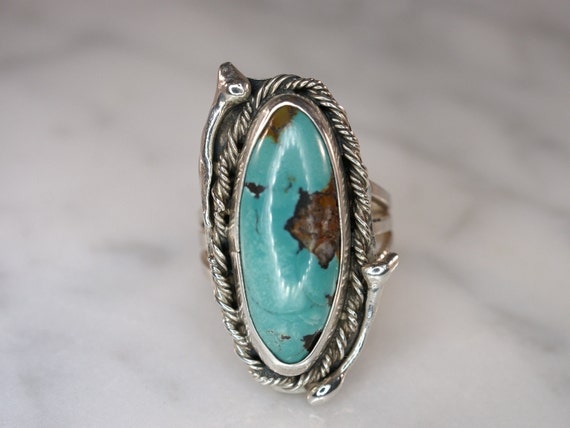 Navajo Style Sterling Silver and Turquoise Ring - image 2