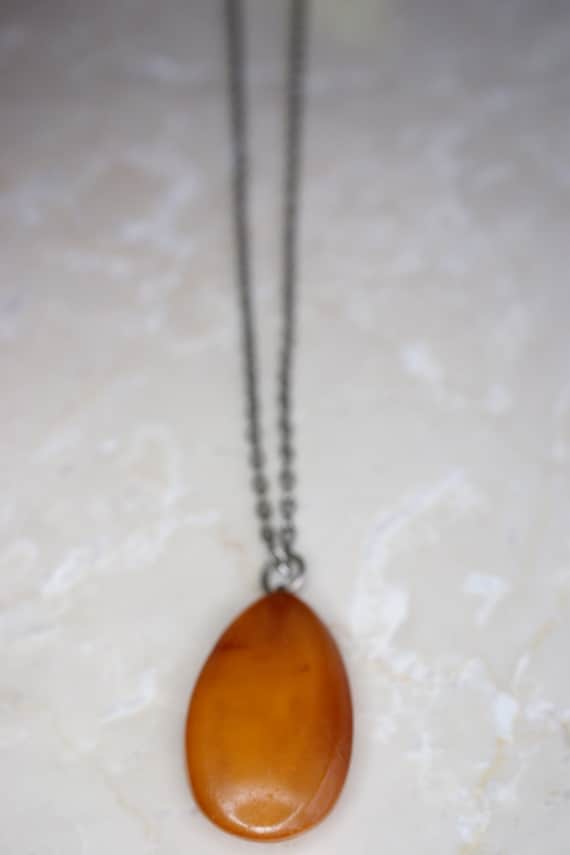 Sterling Chain Necklace with Amber Pendant