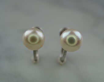 14K White Gold Cultured Pearl Screw Back Earrings