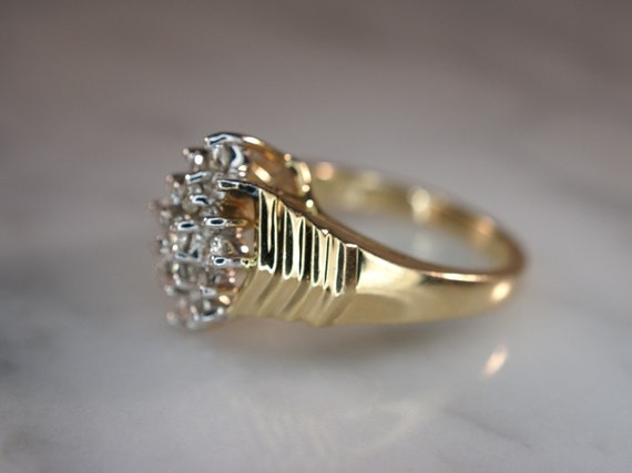 14K Yellow Gold and Diamond Cluster Ring - image 2