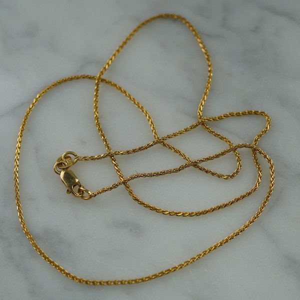 14K Yellow Gold Wheat Weave Chain Necklace with Lobster Claw Clasp