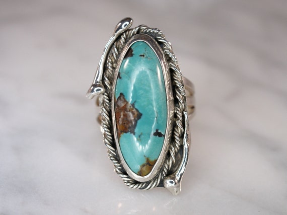 Navajo Style Sterling Silver and Turquoise Ring - image 1