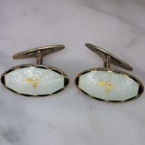 Sterling Silver and Guilloche Enamel Oval Cufflinks