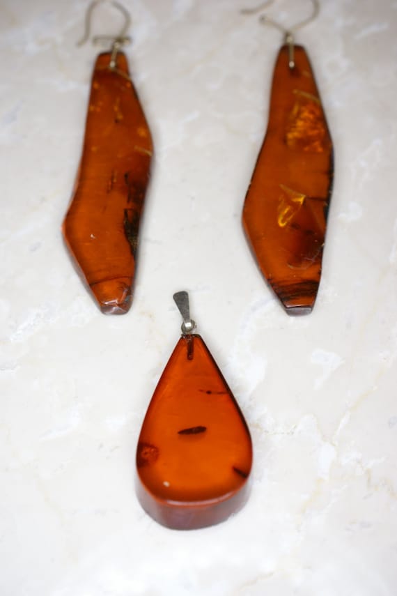 Amber Hook Earrings and Coordinating Amber Pendant