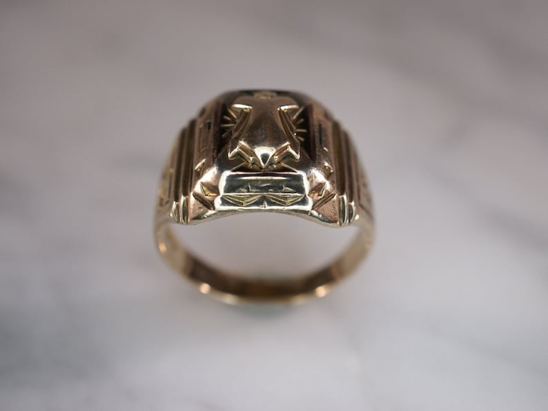 Herff Jones Art Deco Style 10K Yellow Gold Class Ring image 5