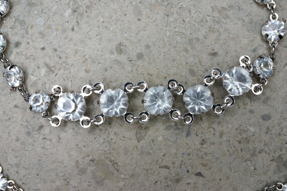 Silver Tone and White Paste Rhinestone Necklace a… - image 6