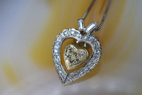 14k Yellow and 14k White Gold Diamond Heart Pendant With 14k White