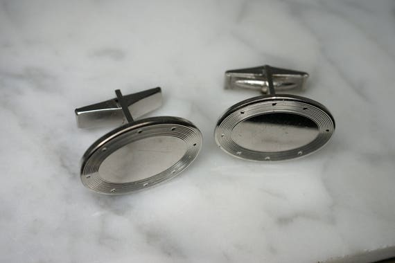 Silver Plated Engravable Oval Cufflinks with Engi… - image 2