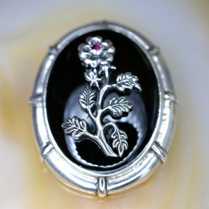 Sterling and Black Onyx Flower Pin/Pendant