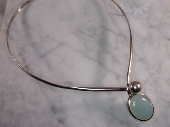 Sterling Silver and Blue Chalcedony Collar Neckla… - image 1