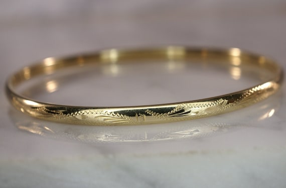 14K Yellow Gold Etched and Engraved Bangle Bracel… - image 5