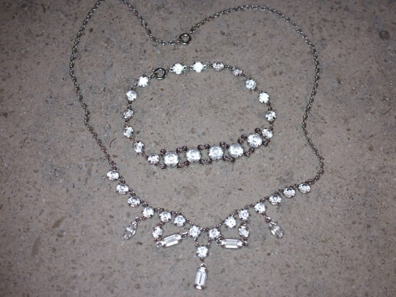 Silver Tone and White Paste Rhinestone Necklace a… - image 2