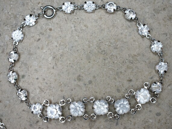 Silver Tone and White Paste Rhinestone Necklace a… - image 5